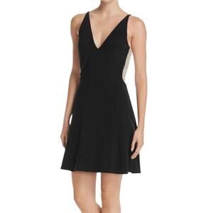 Avery G Rhinestone Back Cocktail Dress in Black with Spaghetti Strap and Mesh Ba